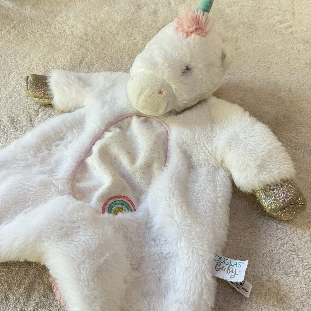 Douglas Baby Unicorn Sshlumpie Security Lovey White Pink‎ Rainbow Gold